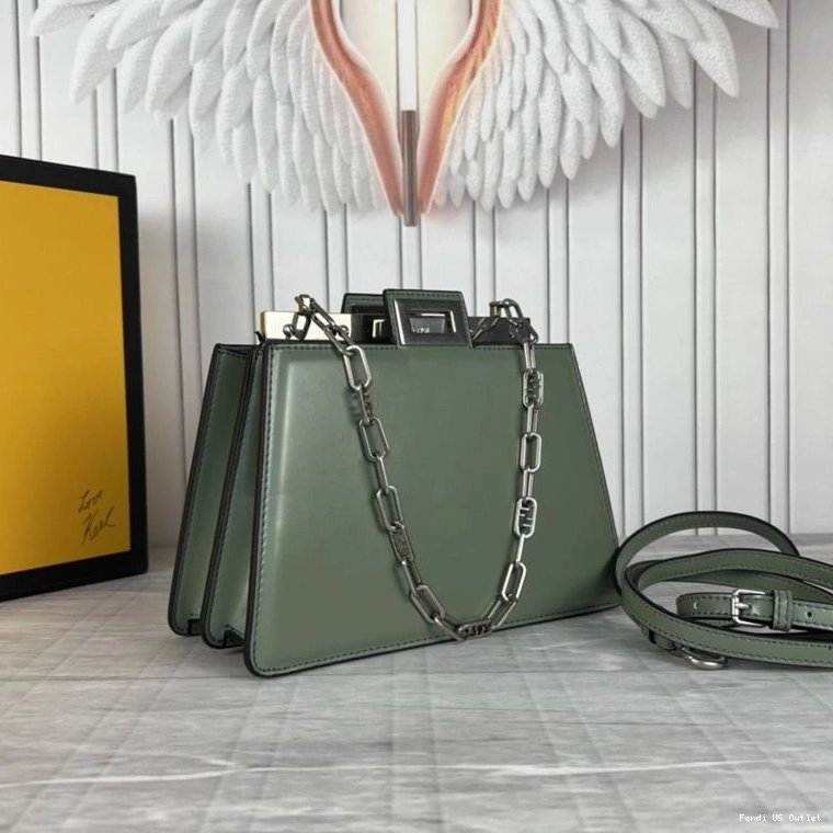 Affordable HOT Fendi Leather Bag Mini Peekaboo Green In Calf Cut 0825